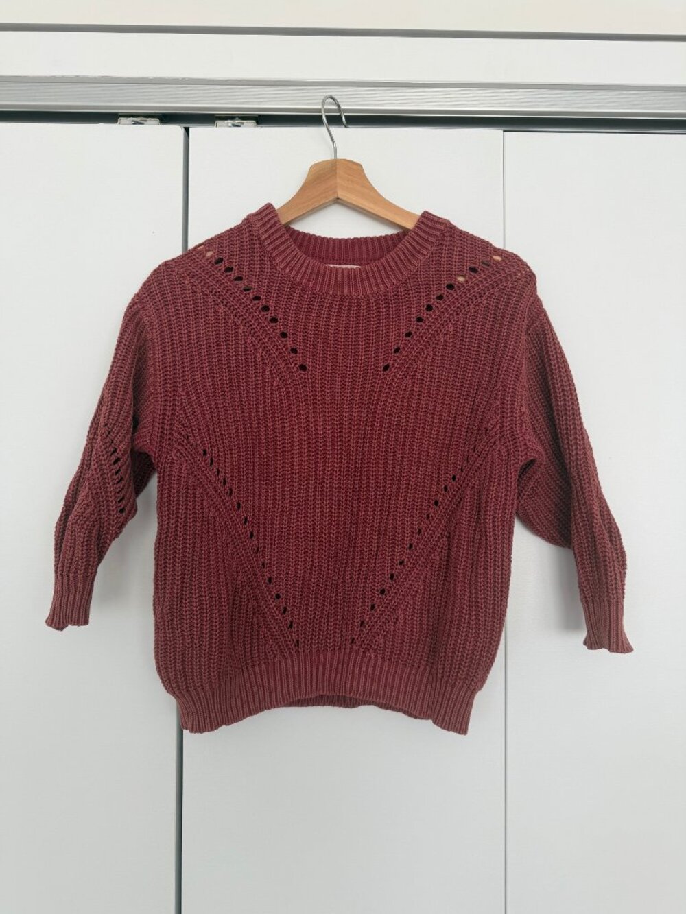 Marine Layer Ramona Pointelle Cotton Crewneck Sweater Henna S